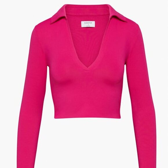 Aritzia Tops - Babaton Aritzia Granita Pink Contour Polo Longsleeve, Size XXS